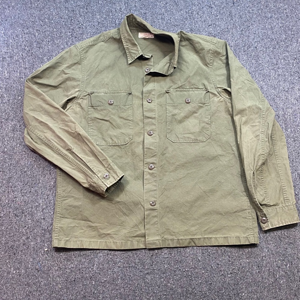 Wallace Barnes Utility Shirt Sz L Mens Green Military Workwear Chore Overshirt